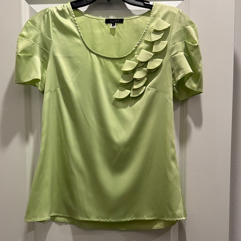 Green Women's Top with Ruffle Detail